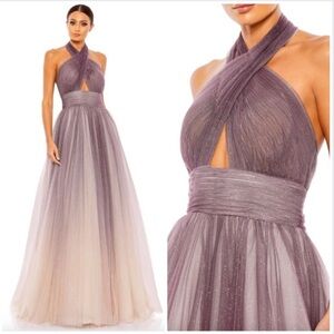 Mac Duggal Multicolor Glitter Ombre Halter Neck Ballgown